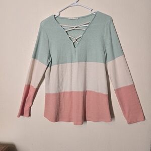 Twenty Second Color Block Sweatshirt - Mint, White, Pink